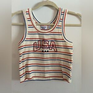 Mighty Fine USA Cream Tank with Red and Blue Stripes